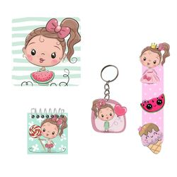 بسته لوازم التحریر مدل دختر هندوانه ای فانتزی مجموعه 4 عددی - جین 12 عددی