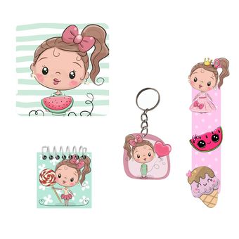 بسته لوازم التحریر مدل دختر هندوانه ای فانتزی مجموعه 4 عددی - جین 12 عددی