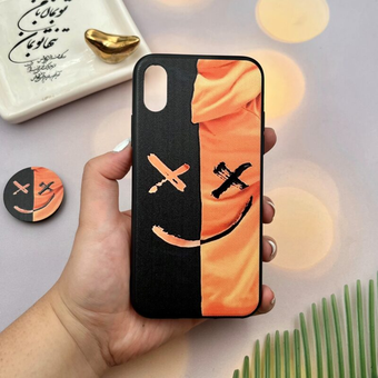 قاب گوشی iPhone X / iPhone XS آیفون دور ژله ای طرح برجسته فانتزی مدل لبخند پاپ سوکت دار