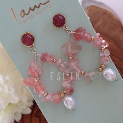 گوشواره سنگ طبیعی با مروارید پرورشی