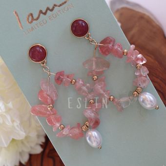 گوشواره سنگ طبیعی با مروارید پرورشی