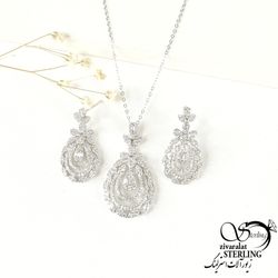 نیمست نقره ایتالیا مدل اشکی جواهری کد 9197