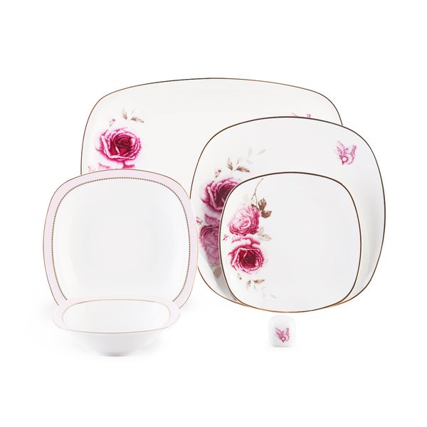 سرویس غذاخوری27 پارچه چینی زرین ایران سری کواترو مدل رزفلاور درجه عالی