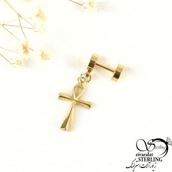 پیرسینگ گوش صلیب طلایی استیل کد 9244