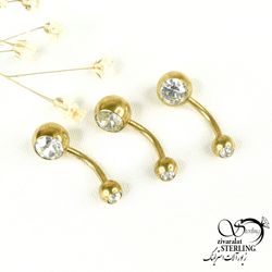 پیرسینگ استیل ناف نگین دار طلایی کد 9246