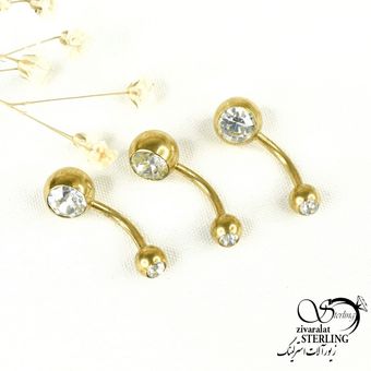 پیرسینگ استیل ناف نگین دار طلایی کد 9246