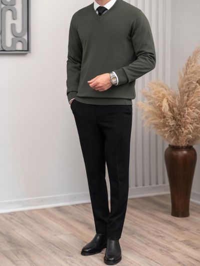 بافت یقه هفت سبز زیتونی sh407