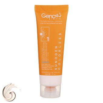 کرم ضدآفتاب بی‌رنگ ژنوبایوتیک SPF50 مدل 01، مناسب پوست‌های مختلط و چرب، حجم 50 میلی‌لیتر