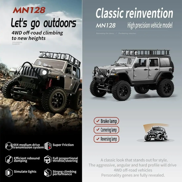 ماشین کنترلی صخره نورد جیپ MN MODELS MN128 JEEP - طوسی