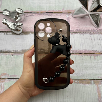 قاب گوشی iPhone 13 Pro Max آیفون ژله ای شفاف بالشتی محافظ لنز دار دستبندی سگ بولداگ