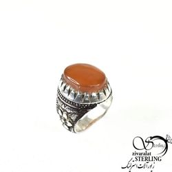 انگشتر عقیق مردانه طرح سیاه قلم نقره کد 9472