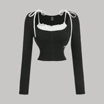 کراپ آستین بند پینترستی دو رنگ یقه چین دار