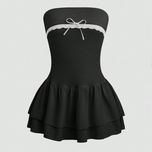 پیراهن دامن دوطبقه چین دار گیپور و پاپیون