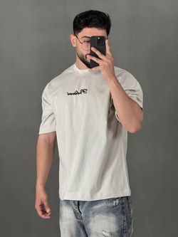 تیشرت باکسی گلدوزی P کرم