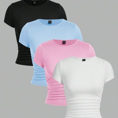 کراپ آستین کوتاه یقه گرد