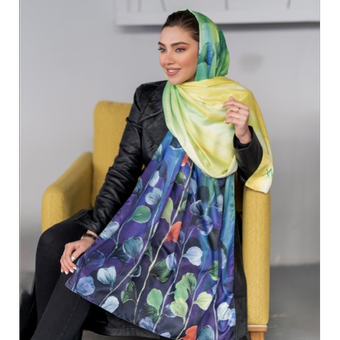 شال نخی بهار آبرنگی آبی کاربنی