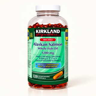 روغن ماهی آلاسکایی کرکلند 1200 میلی‌گرم، 320 سافت‌ژل