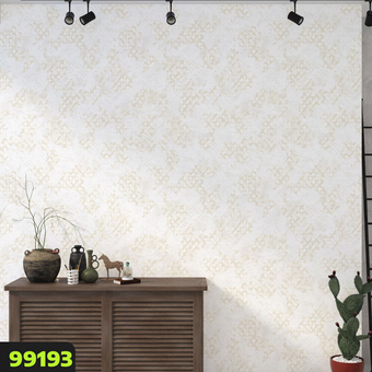 کاغذدیواری سفید با طرح پتینه مدرن و شاین نقره ای 99193