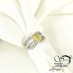 انگشتر سه رج نقره925 با سنگ عقیق زرد کد 9949