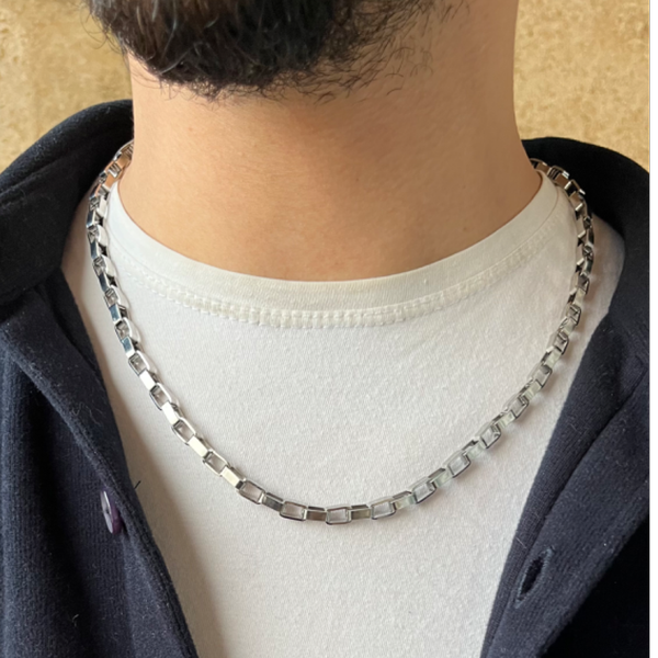 گردنبندبلند اجری پسرونه   استیل نقره ای