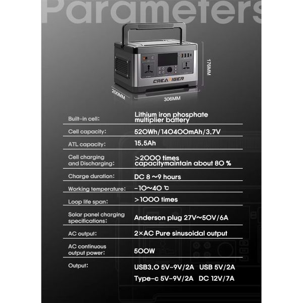 پاور استیشن چندکاره CREATIGER کانپکس مدل TW-BK-007 ظرفیت 140400 میلی آمپر ساعت 520 وات ساعت