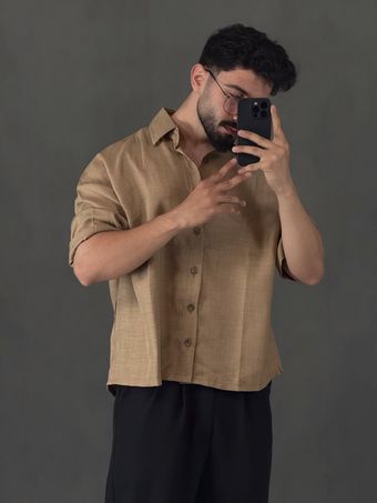 پیراهن فول باکسی مراکشی کرمی