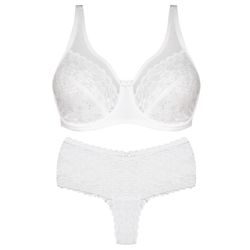 ست شورت و سوتین زنانه شاندرمن مدل فنردار گیپور گلدار کد 5080-2464-03 رنگ سفید