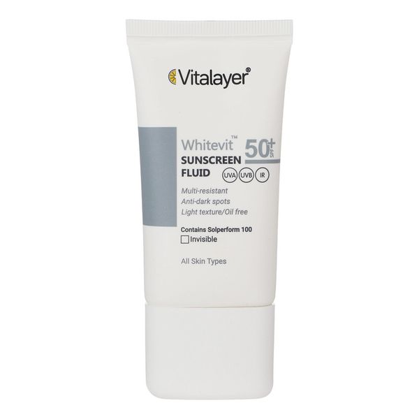 فلوئید ضدآفتاب بیرنگ ویتالیر SPF50 مدل Whitevit مناسب انواع پوست، حجم 50 میلیلیتر