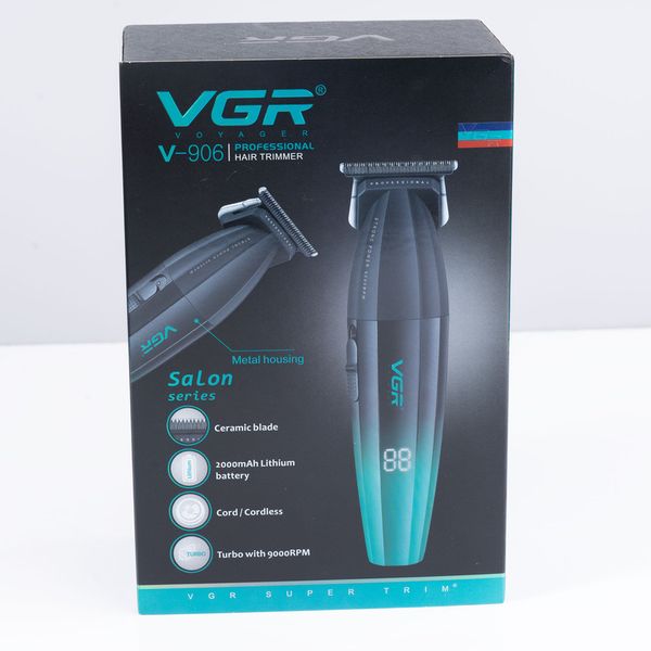 ماشین اصلاح موی سر و صورت وی جی ار مدل V-906، اصلاح به صورت صفر زن، خط زن، منبع انرژی باتری، تکنولوژی اصلاح به صورت تریمر، مدت ز