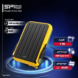 هارد اکسترنال سیلیکون پاور مدل Silicon Power Armor A66  ظرفیت دو ترابایت دارای رابط USB Type-A 3.2