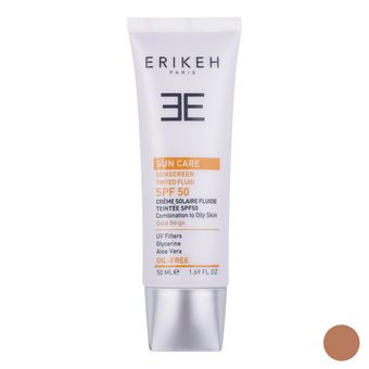 فلوئید ضد آفتاب رنگی اریکه، SPF50، مدل CO_GB، ‌مناسب پوست‌های چرب و مختلط با تنالیته متوسط و حجم 50 میلی‌لیتر، محافظت‌کننده در ب