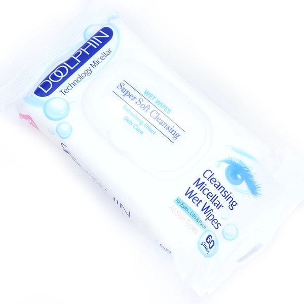 دستمال مرطوب پاک کننده آرایش دلفین مدل 001 بسته 60 عددی