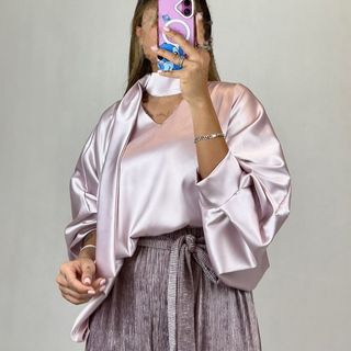 شومیز ساتن یقه هفت Lilac
