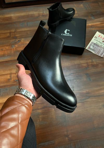 بوت چرم طبیعی دوزیپ مشکی sho133