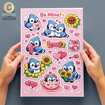 استیکر پک بدون برش عاشقانه فان طرح عشق گنجشکی - شیت برچسب A4 و A5 - کد 01