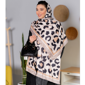 شال ابریشم توییل پلنگی مشکی کرم
