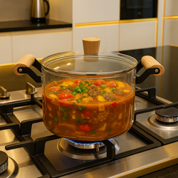 قابلمه شیشهای پیرکس دسته چوب 3.5 لیتر