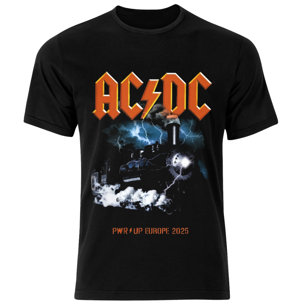 تی شرت مشکی پنبه یقه گرد مدل 5 AC/DC بند متال