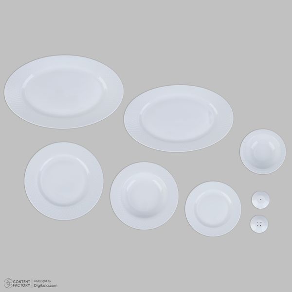 سرویس غذاخوری 28 پارچه چینی زرین ایران سری رادیانس مدل سفید درجه یک