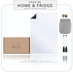 وایت برد مغناطیسی منعطف هوم اندفریج مدل رویخچالی طرح 06 سایز 20x15 سانتیمتر به همراه نگهدارنده و ماژیک و مگنت یخچال