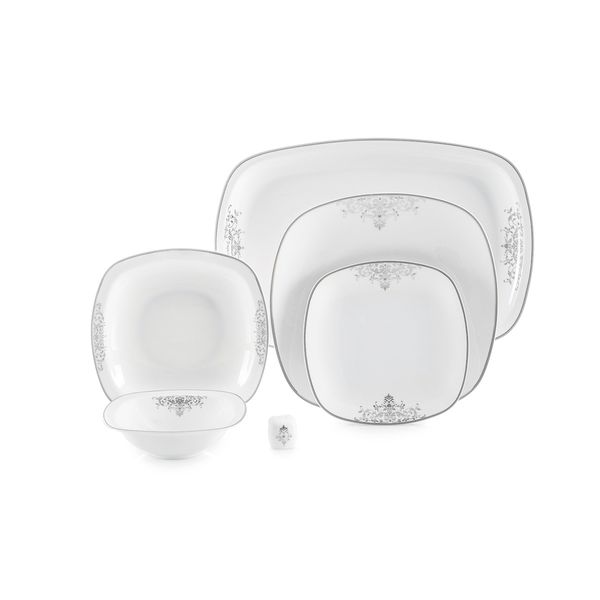 سرویس غذاخوری 27 پارچه چینی زرین ایران سری کواترو مدل مونت کارلو پلاتینی درجه عالی