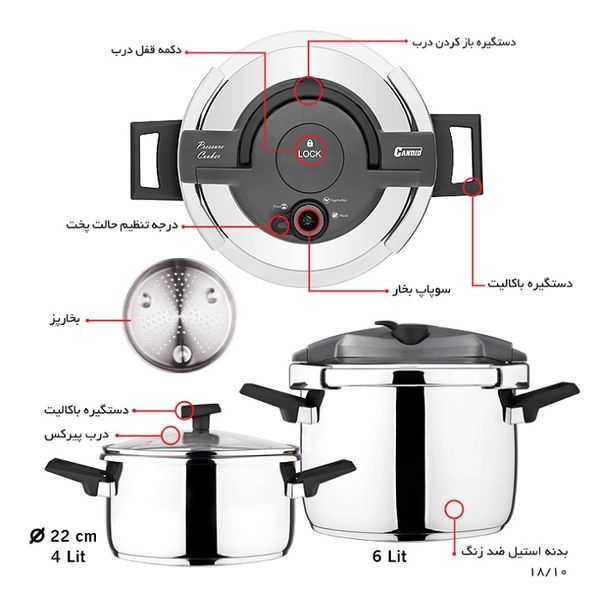 زودپز دوقلو کاندید مدل هلیوس گنجایش 4 و 6 لیتر