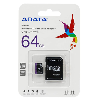 کارت حافظه‌ microSDXC ای دیتا کلاس 10 استاندارد UHS-I U1 سرعت 80MBps ظرفیت 64 گیگابایت + خشاب