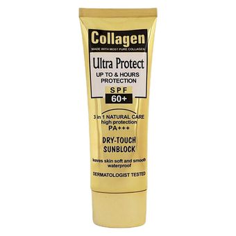 کرم ضد آفتاب بدون رنگ کلاژن، 60 SPF، مدل Ultra Protect، مناسب انواع پوست و حجم 130 میلی‌لیتر، محافظت کننده در برابر اشعه UVA و U