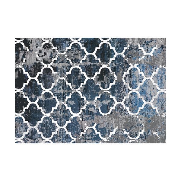 فرش ماشینی زانیس مدل وینتیج طرح هندسی زمینه خاکستری