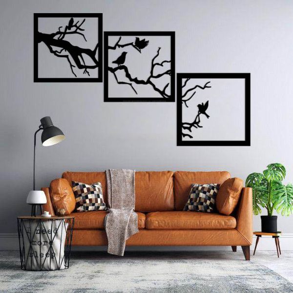 استیکر دیواری طرح پرنده روی شاخه کد 002 مجموعه 3 عددی