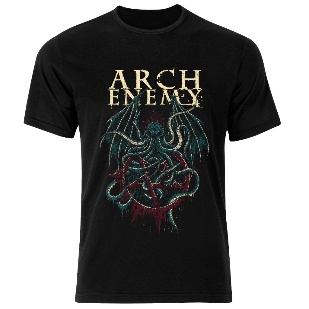 تی شرت مشکی پنبه یقه گرد مدل 5 Arch Enemy بند متال
