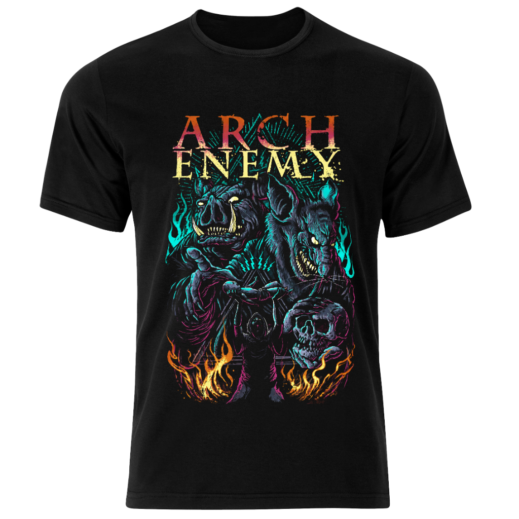 تی شرت مشکی پنبه یقه گرد مدل 4 Arch Enemy بند متال