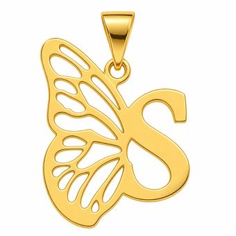 آویز گردنبند طلا 18 عیار زنانه گالری صادقی مدل حرف S پروانه ای