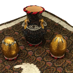 جفت تخم مرغ سفالی ورق طلا باکوزه فرش کوچک